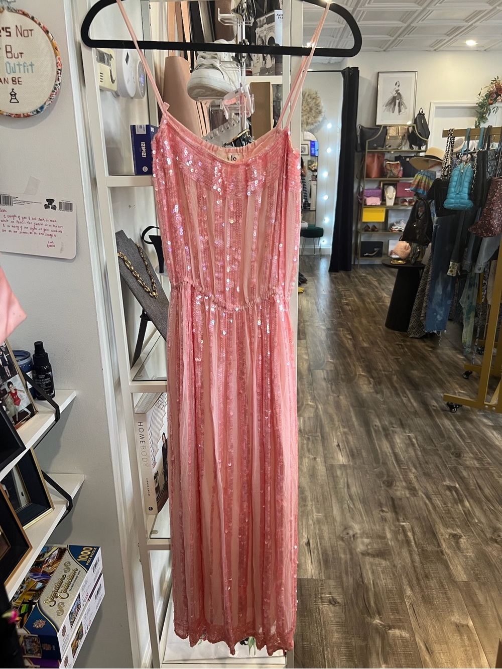 Vintage Pink Sequin Dress with Spaghetti Straps